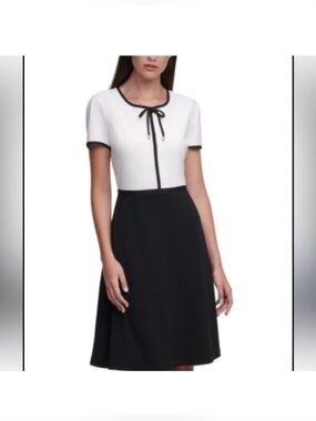 Karl Lagerfeld Two-Tone Black & White A-Line Dress with Bow Tie